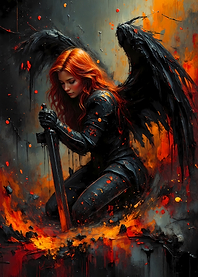 Winged Warrior with Sword in Fire