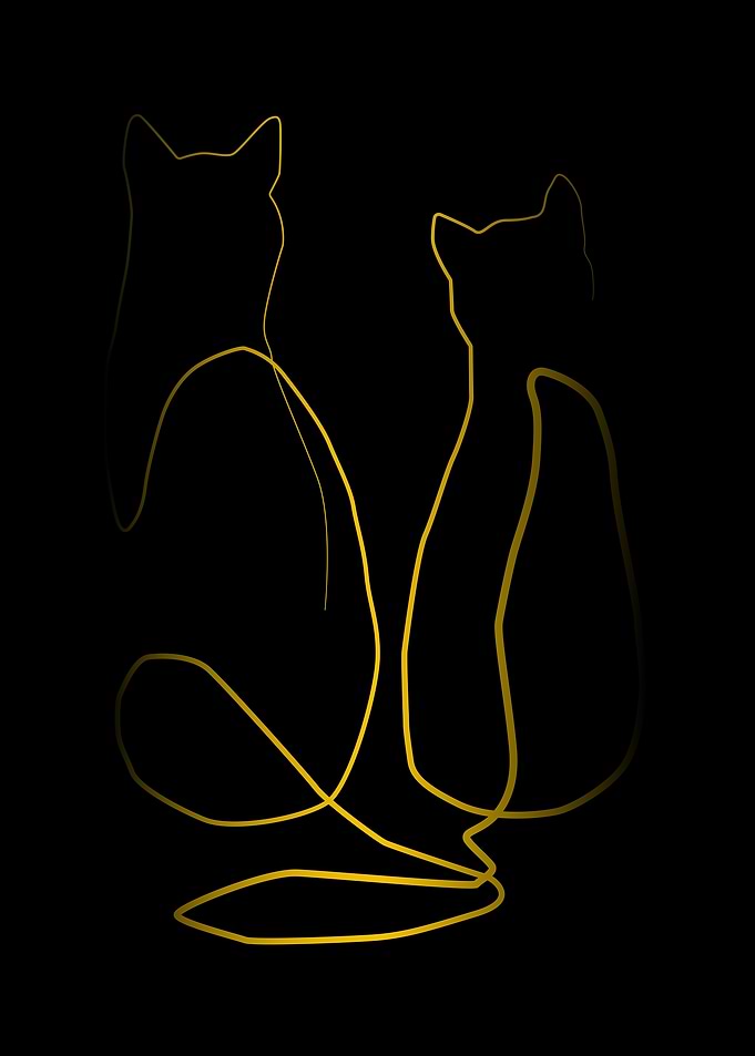 Golden Gaze: Minimalist Cat Duo Outline
