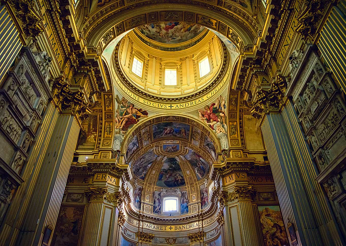 Ornate Church Interior with Dome