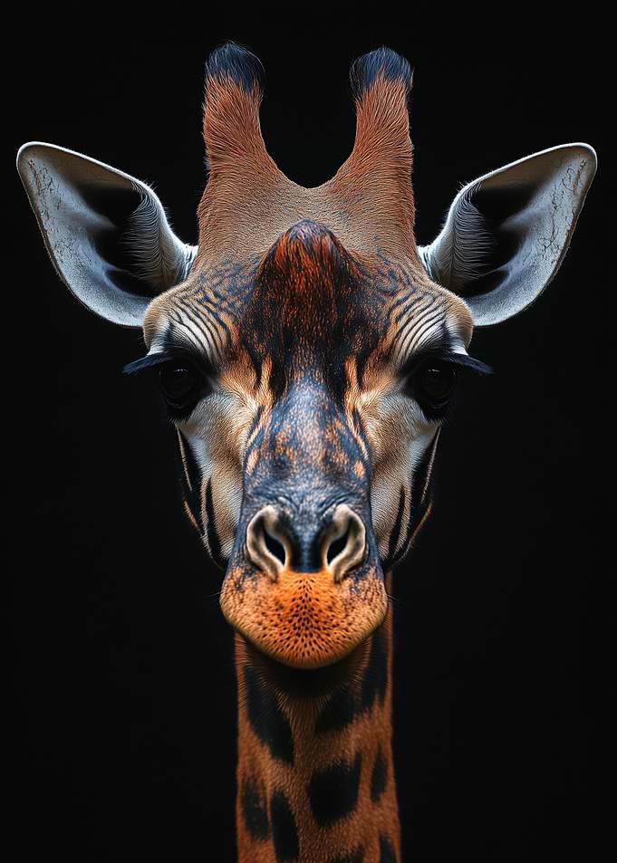 Giraffe Portrait on Black Background