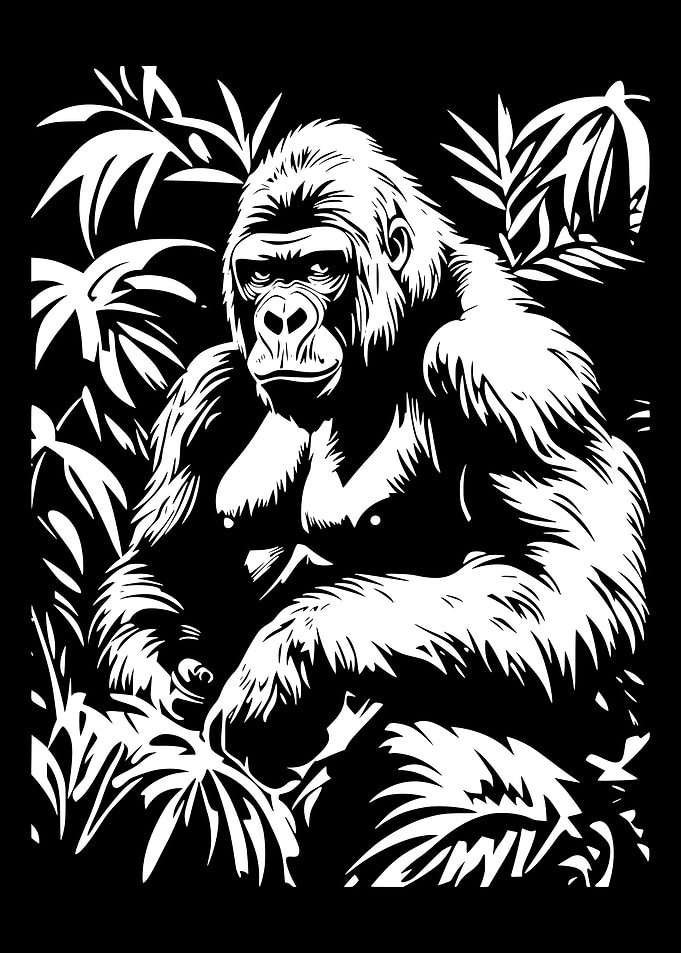 Gorilla in Jungle Black and White