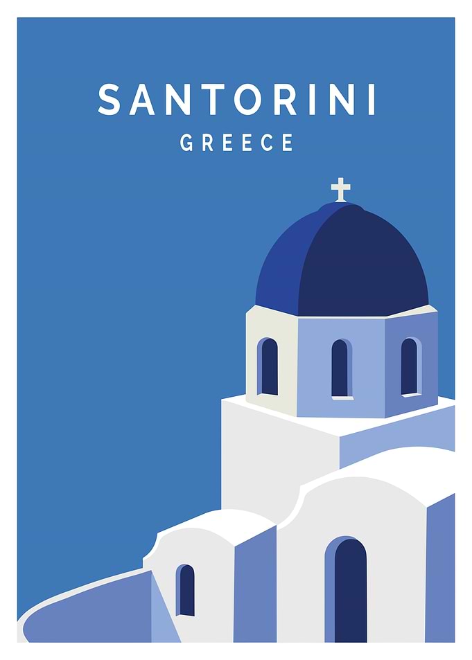 Santorini Greece Minimalist Travel Poster