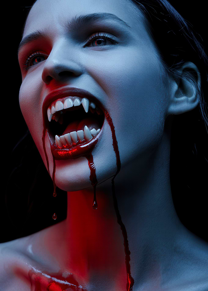 Crimson Veil – Vampire’s Bloodlit Visage in Shadow