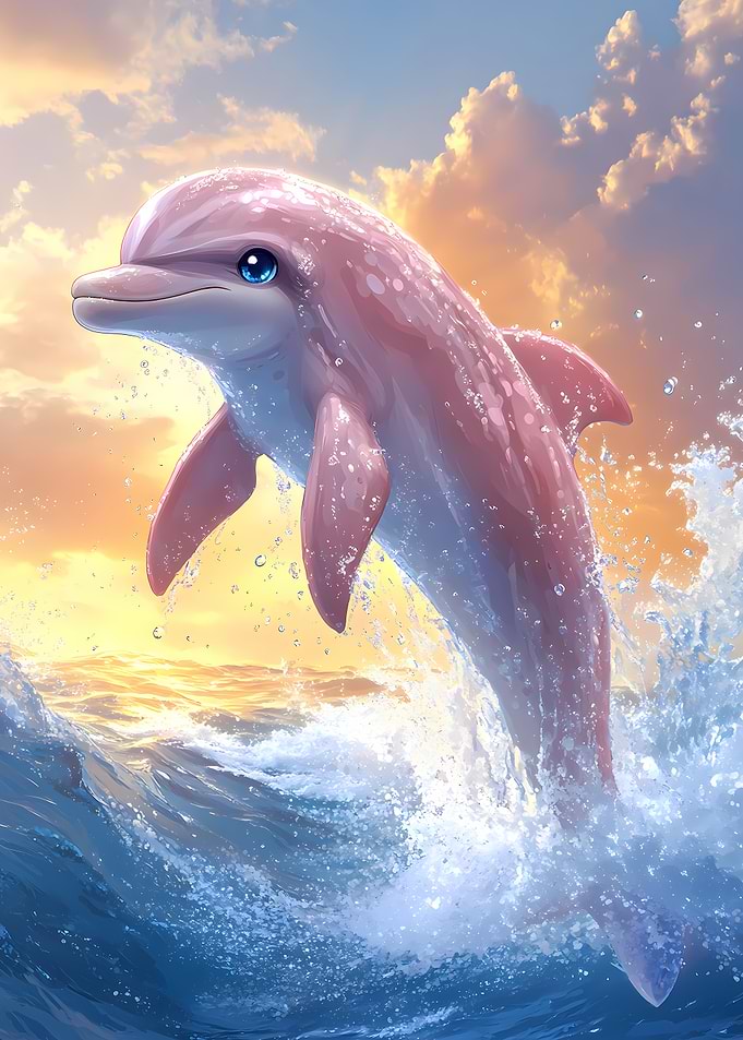 Pink Dolphin Leaping from Ocean Waves