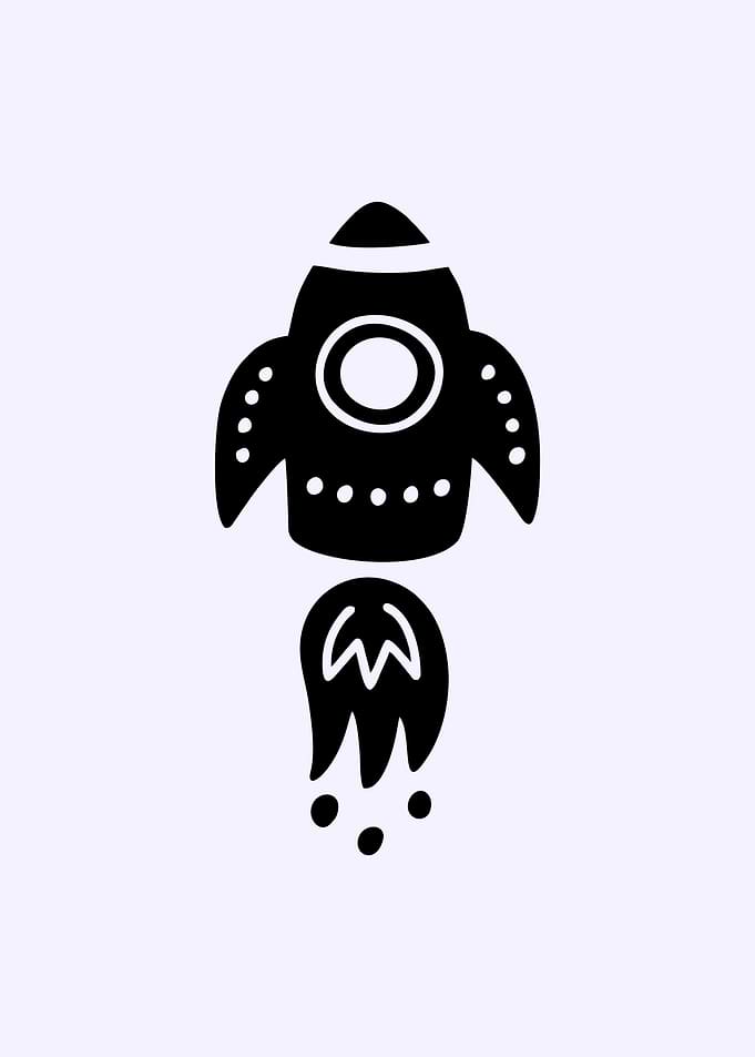 Black Rocket Ship Illustration on White
