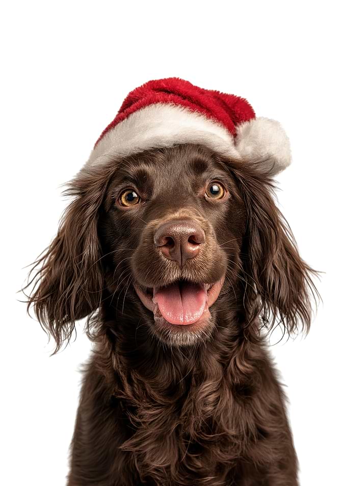 Boykin Spaniel Dog with Santa Hat Portrait