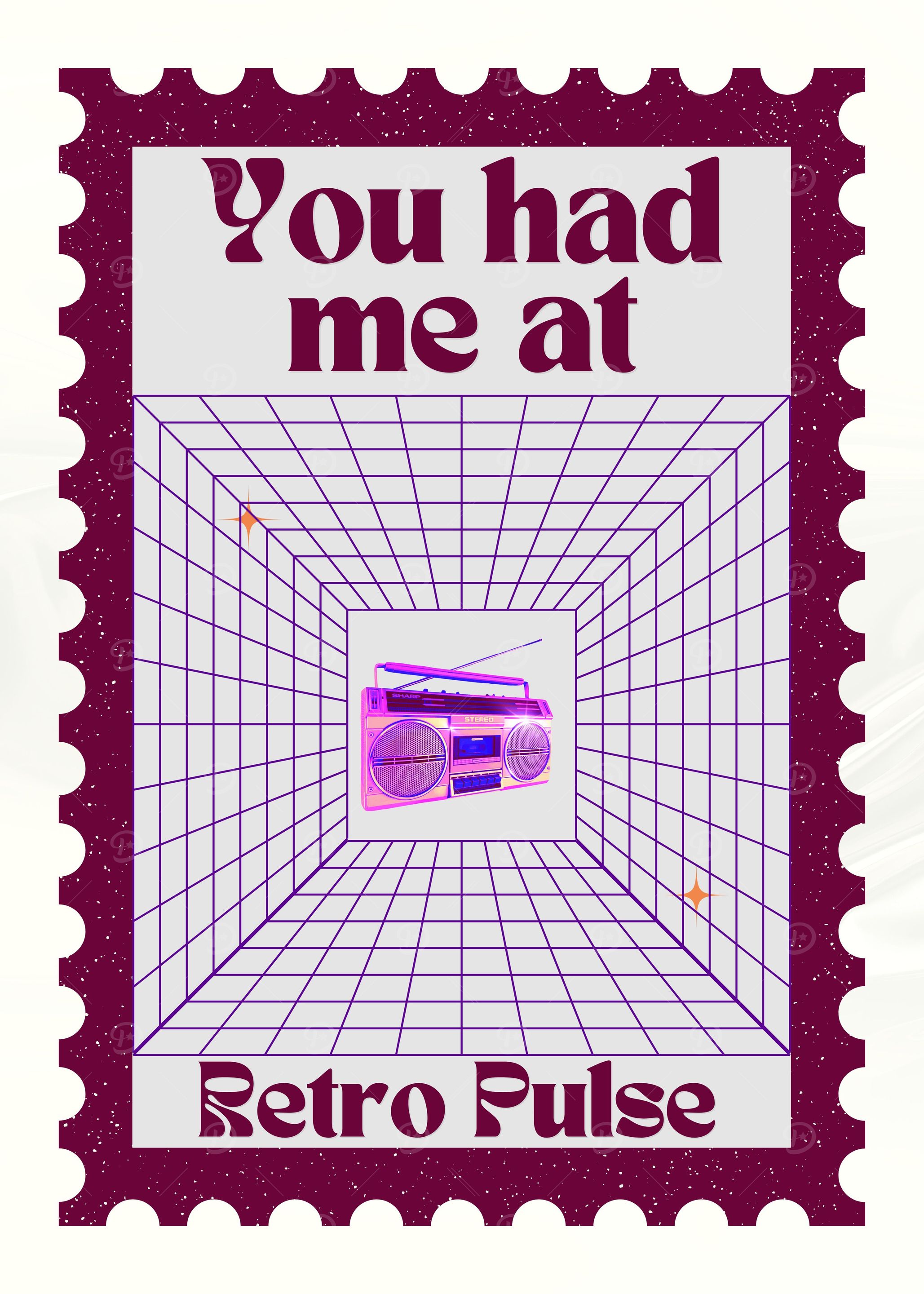 Retro Pulse Boombox Stamp Art