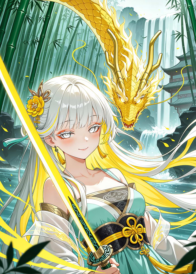 Anime Girl with Dragon and Sword