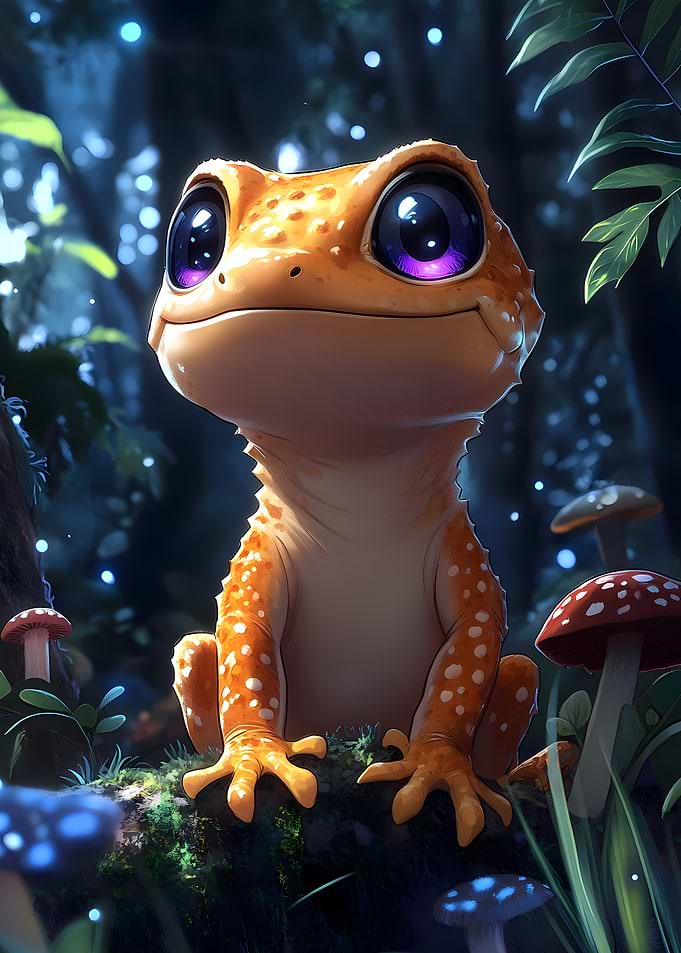 Cute Orange Lizard in Enchanted Forest