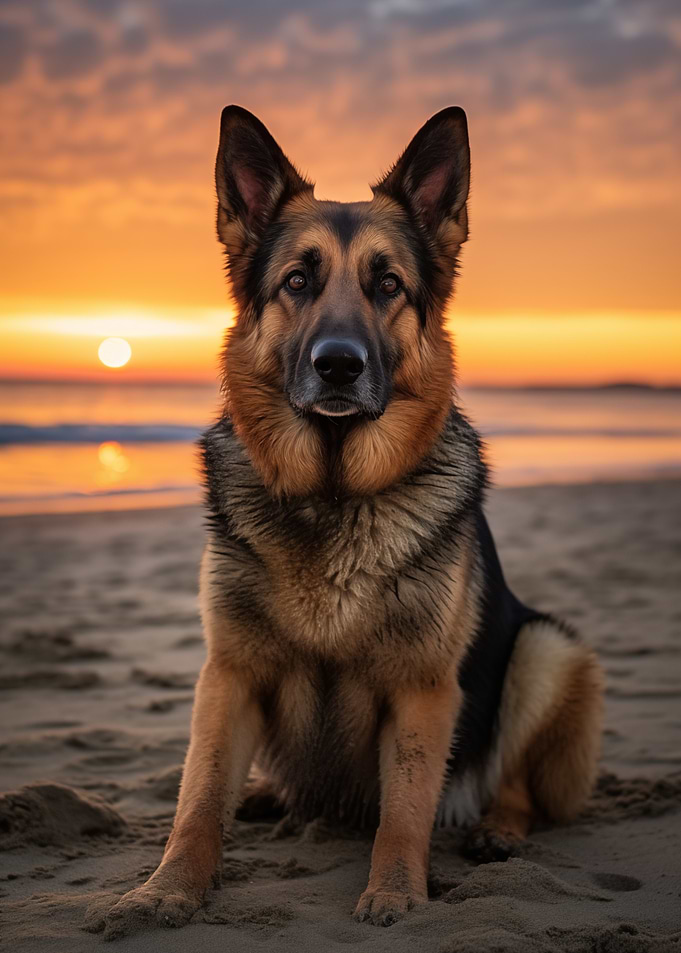 German Shepherd at Sunset Beach