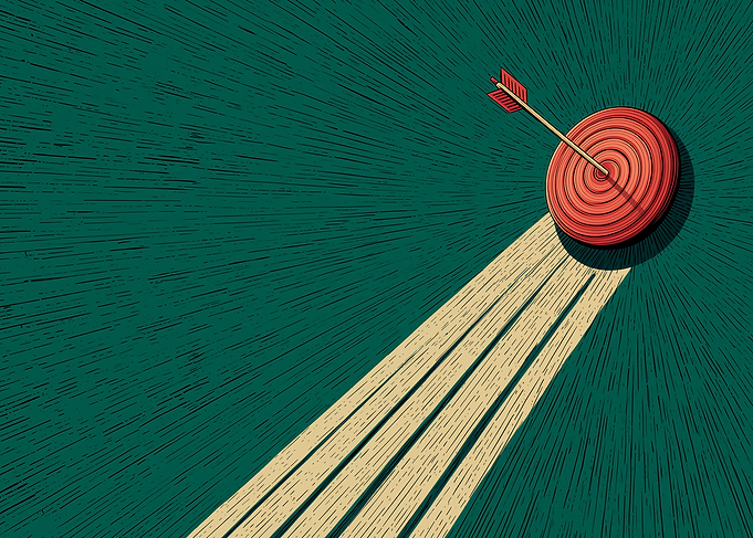 Arrow hitting target illustration