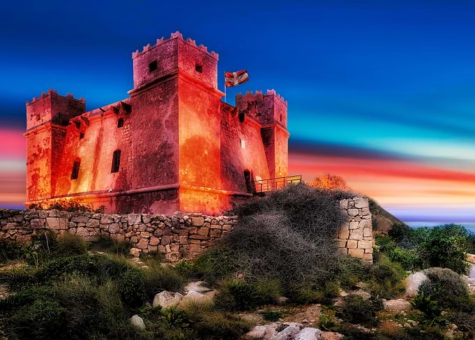 Mellieha Red Tower at sunrise - Malta landscape