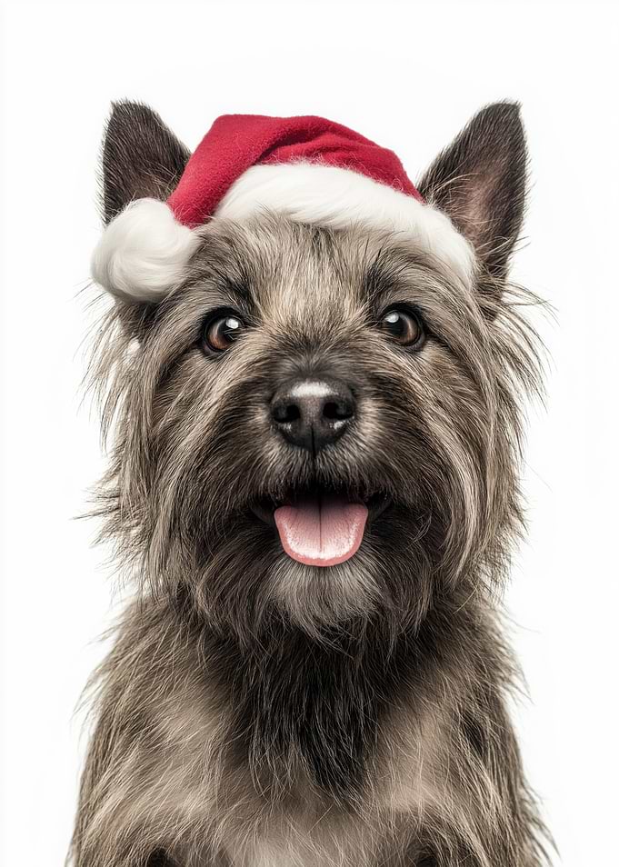 Cairn Terrier Dog with Santa Hat Portrait