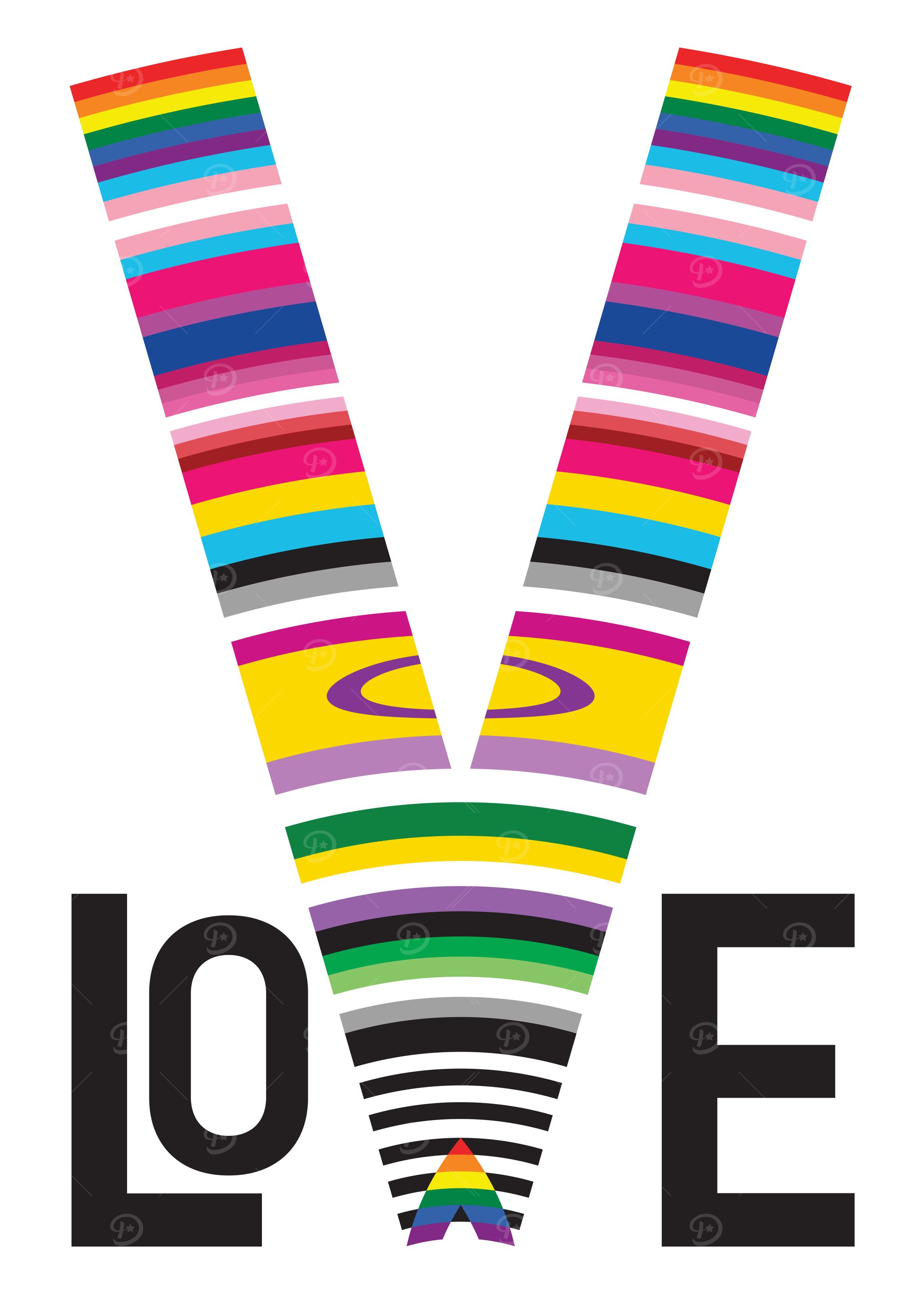 Love Typography with Pride Flag Stripes