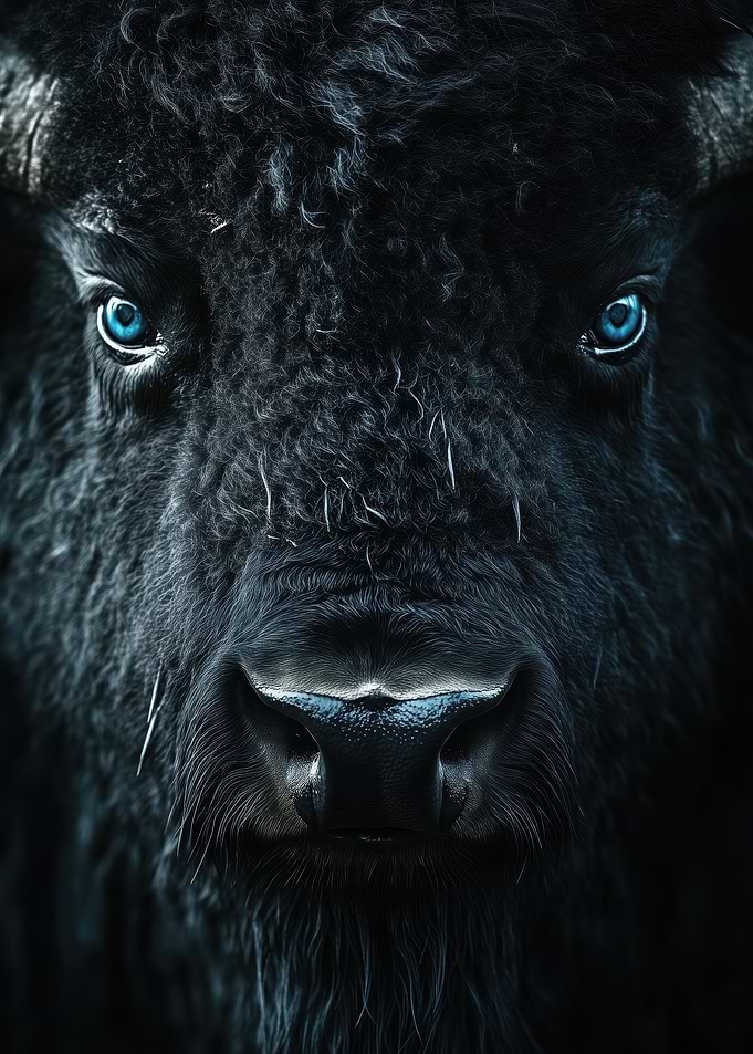 Intense Bison Portrait with Blue Eyes