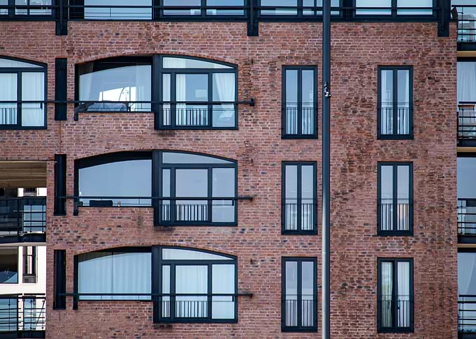 Constrast between glass and brick