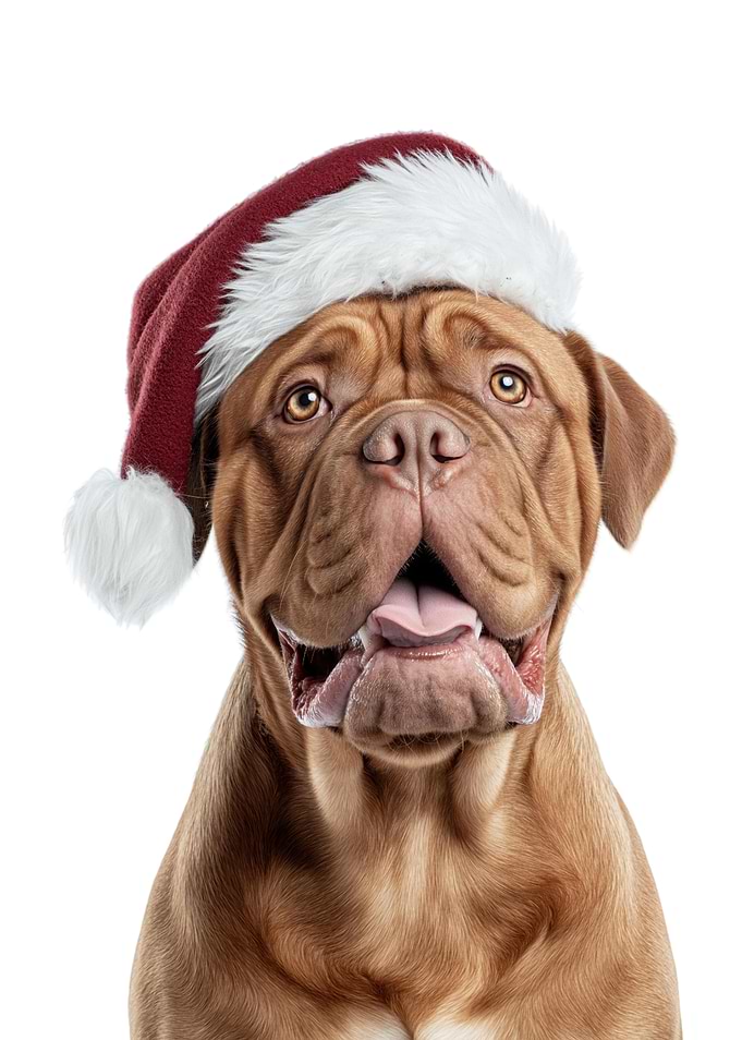 Dogues de Bordeaux Dog in Santa Hat