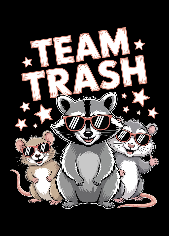 Team Trash Raccoon and Mice Cartoon