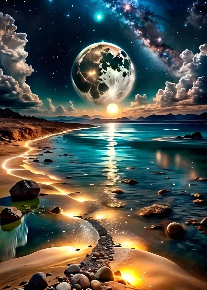 Moonlit Beach Landscape