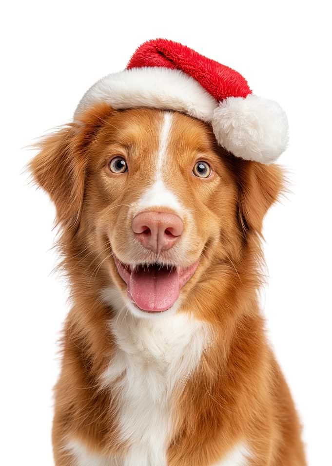 Nova Scotia Duck Tolling Retriever Dog with Santa Hat Portrait