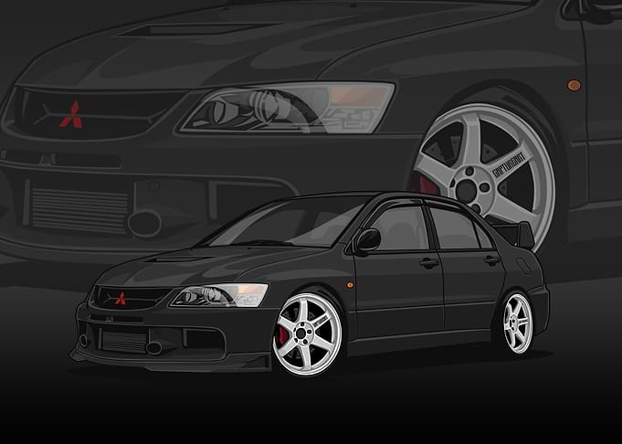 Black Mitsubishi Lancer Evolution Poster