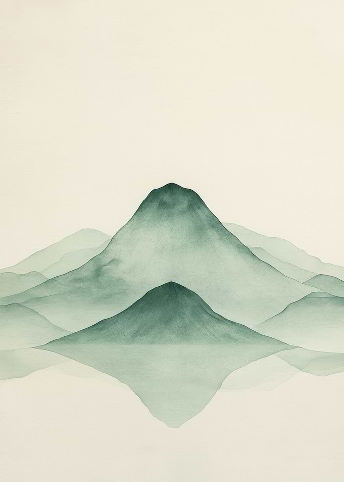 Green Mountain Range Watercolor Reflection