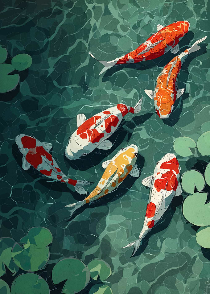 Koi Fish Pond Illustration