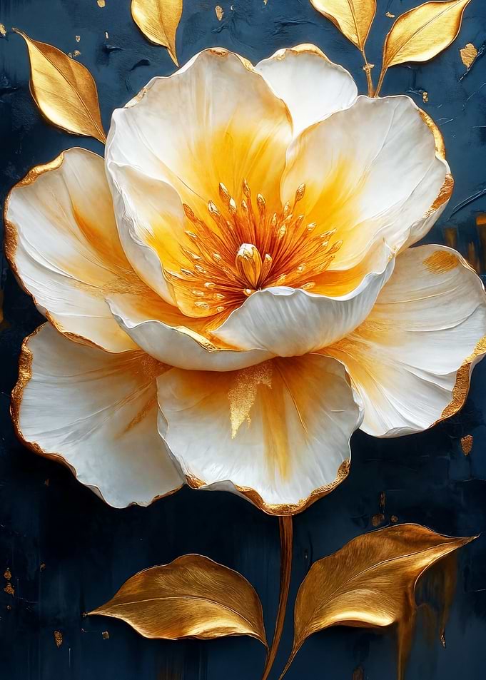 Golden Flower on Dark Blue Background