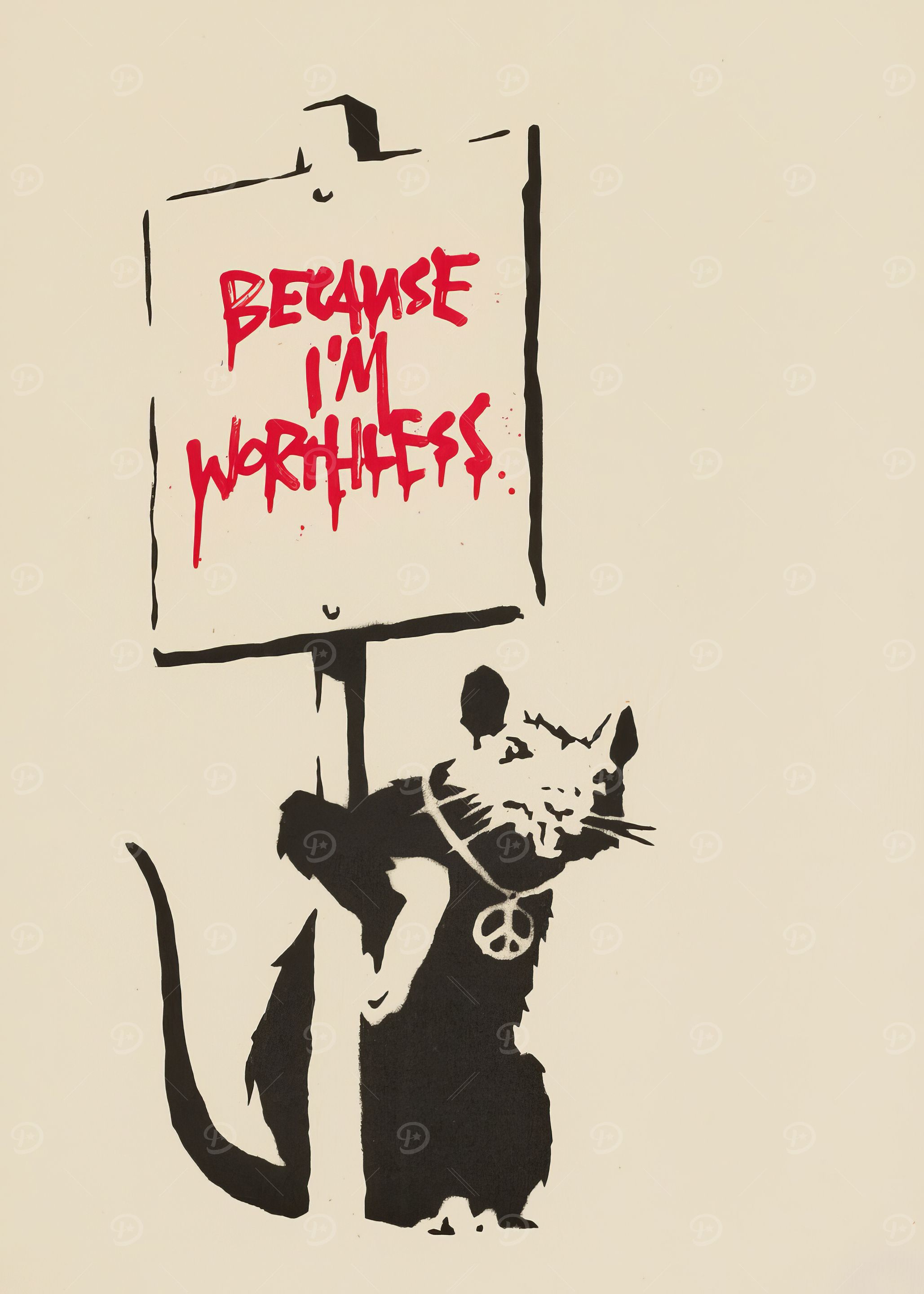 Banksy Rat with Sign