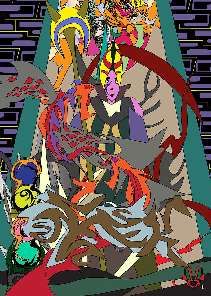 Abstract Fantasy Character with Dragons
