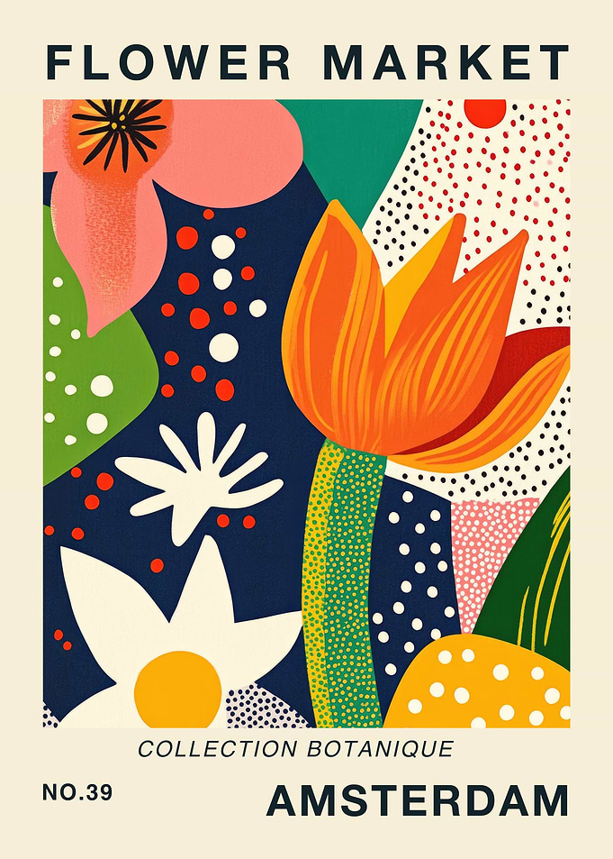 Flower Market Amsterdam Botanical Travel Art Print