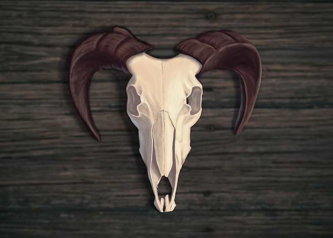 Ram Skull on Wood