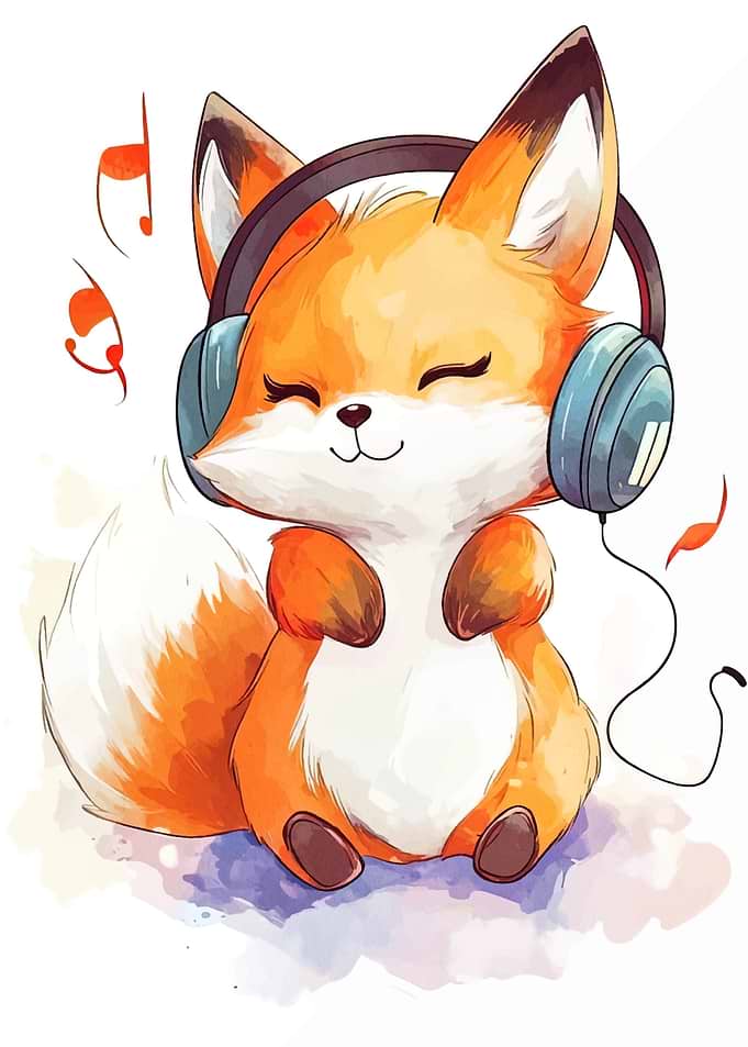 Cute Fox Listening to Music
