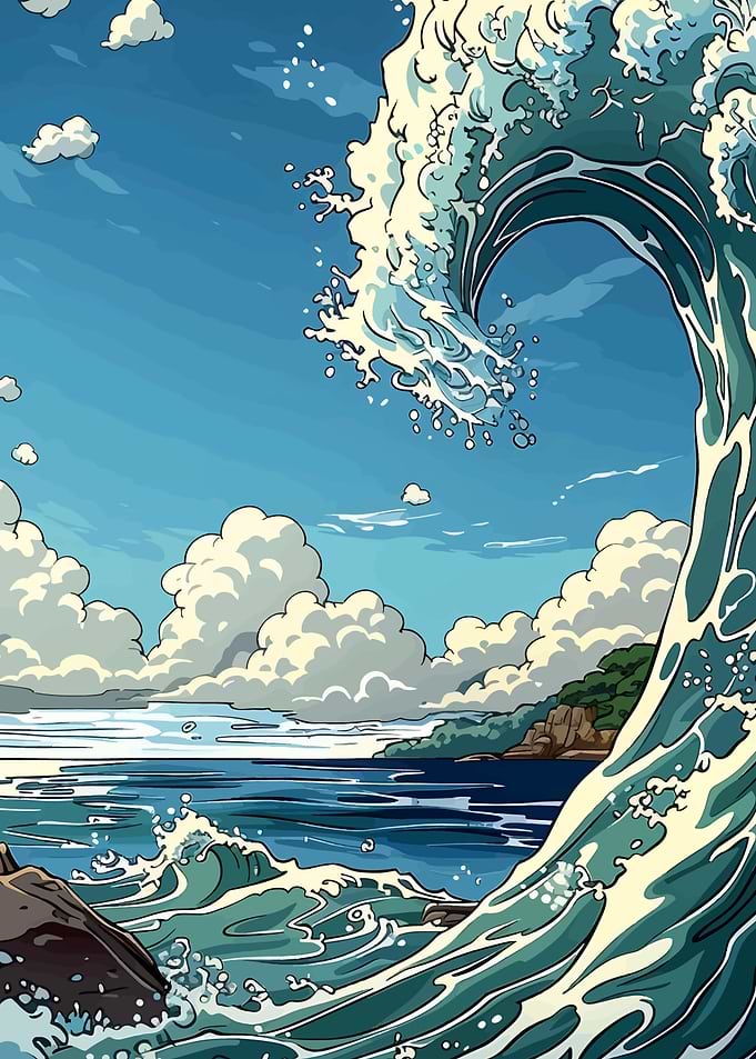 Cartoon Wave Under Blue Sky