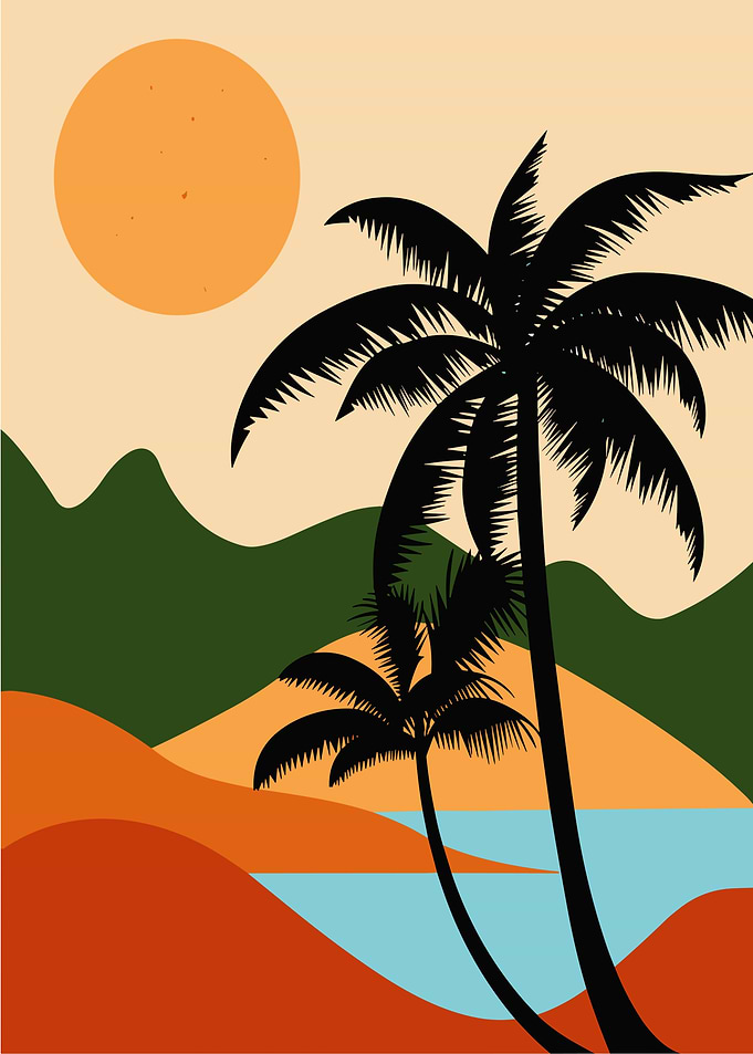 Tropical Beach Palm Tree Landscape Art