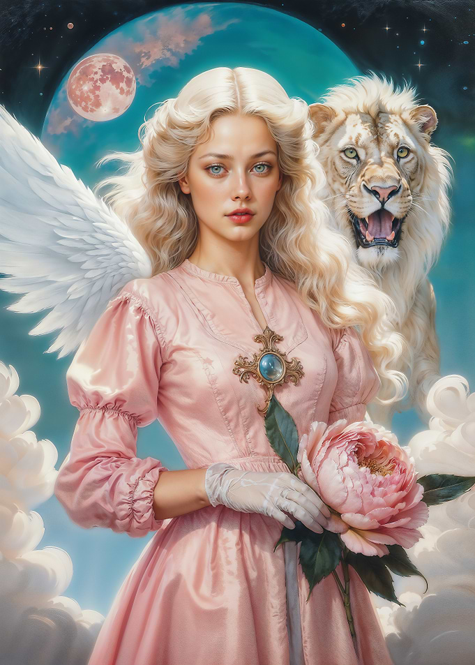 Archangel Ariel with Lion and Peony