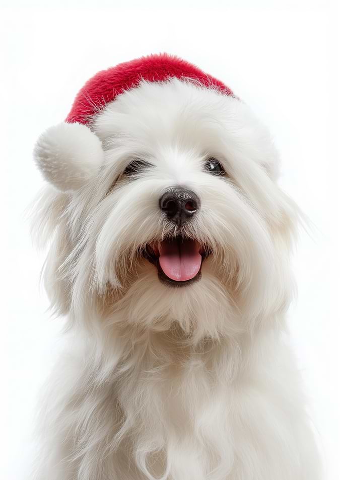 Cute Coton de Tulear Dog with Santa Hat