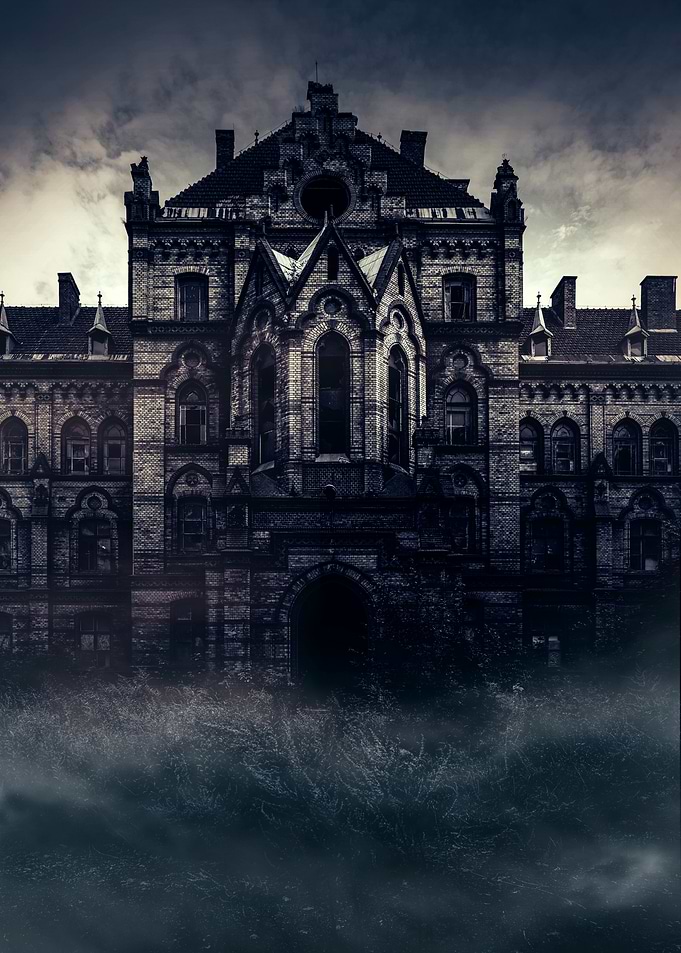 Dark Gothic Building in Fog