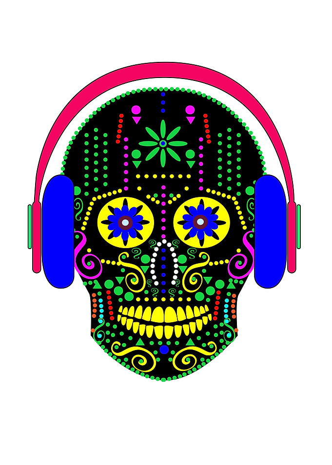Colorful Skull with Headphones Illustration