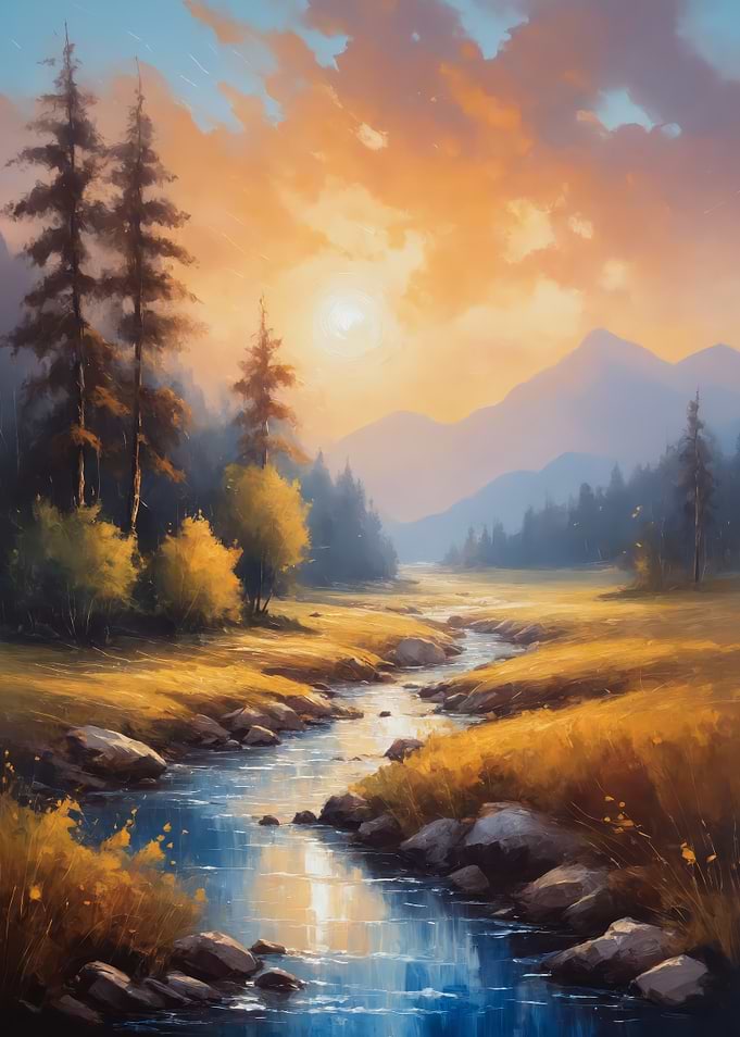 Serene River Landscape at Sunset
