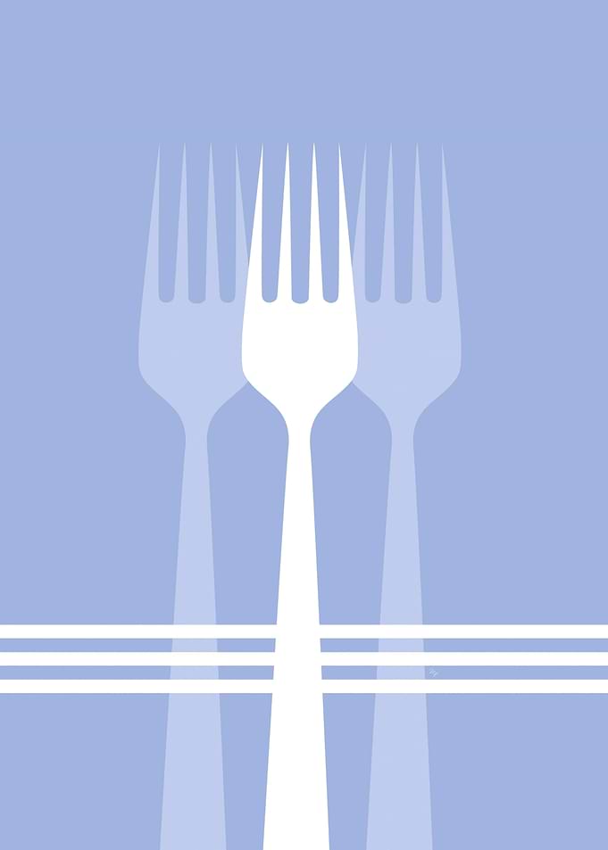 Minimalist Fork Trio on Blue