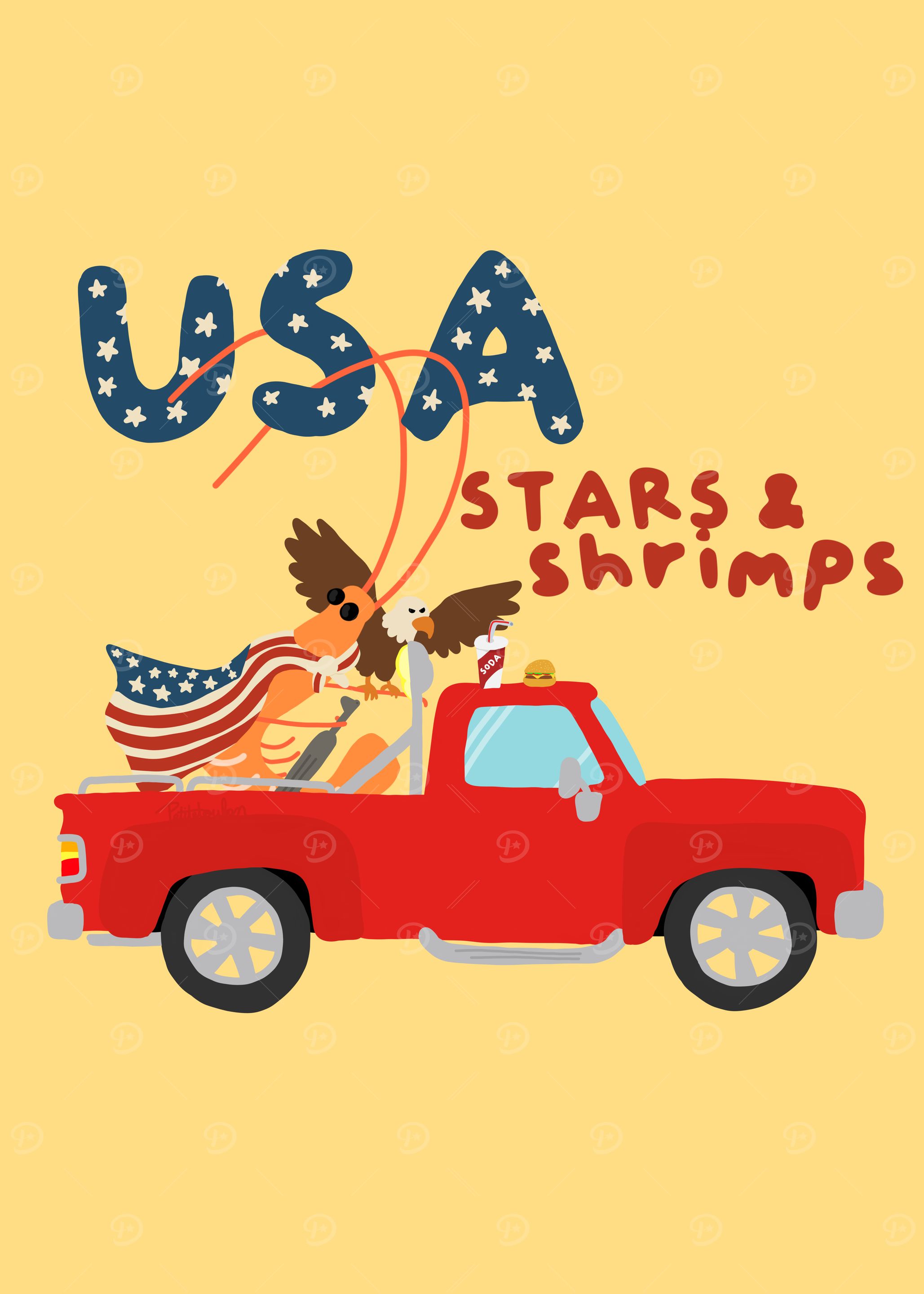 USA Stars and Shrimps Cartoon