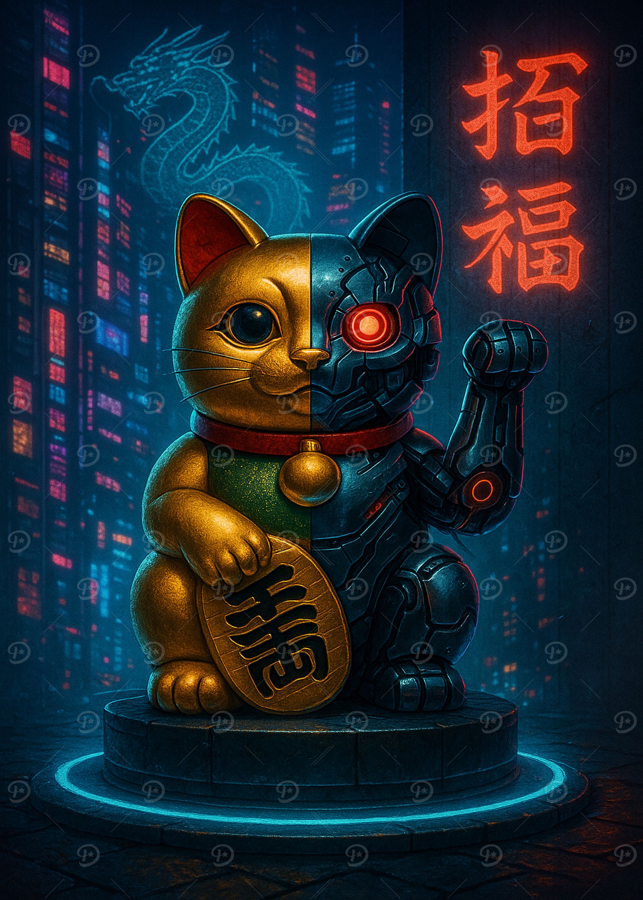 Cyberpunk Maneki Neko Lucky Cat