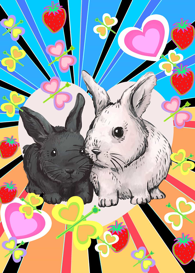 Rabbits with Strawberries and Butterflies
