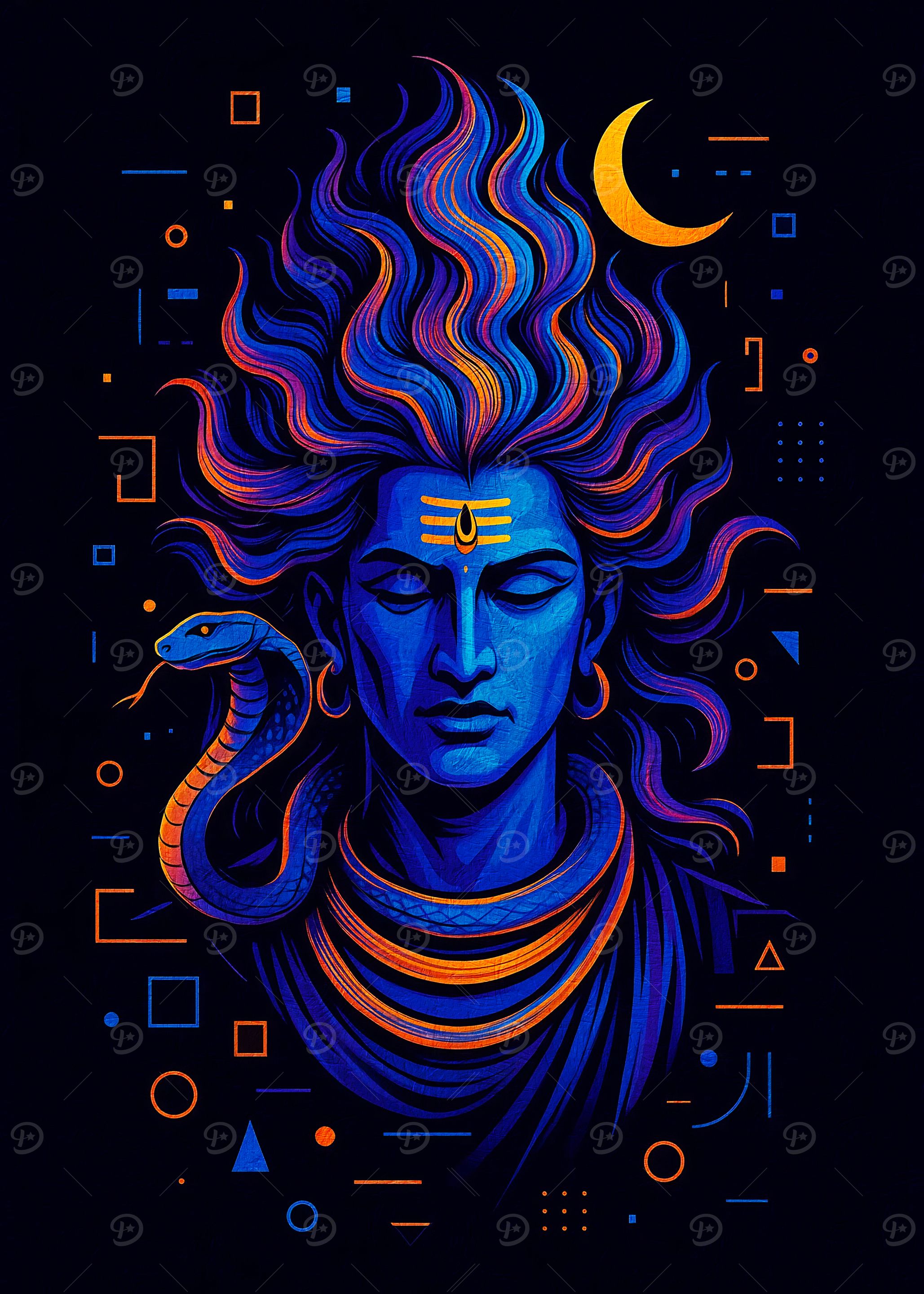 Lord Shiva Portrait with Snake and Moon