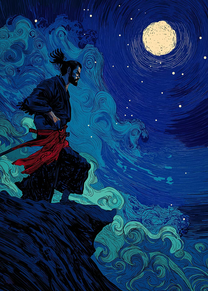Samurai under the moonlight