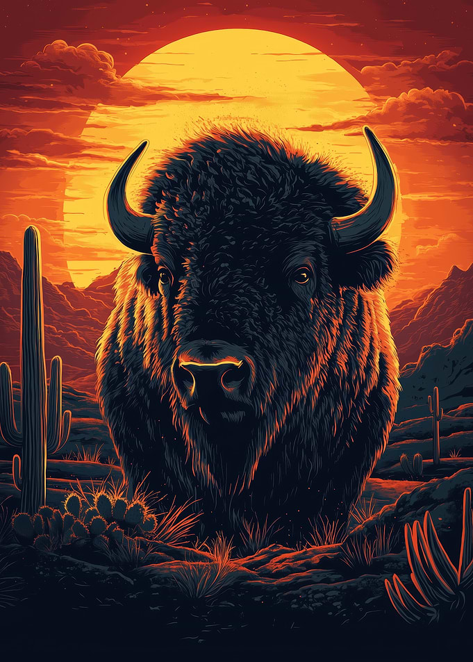 Bison in Desert Sunset
