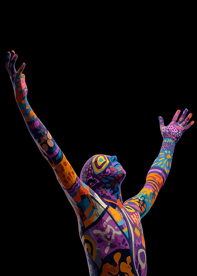 Colorful Body Art on Black Background
