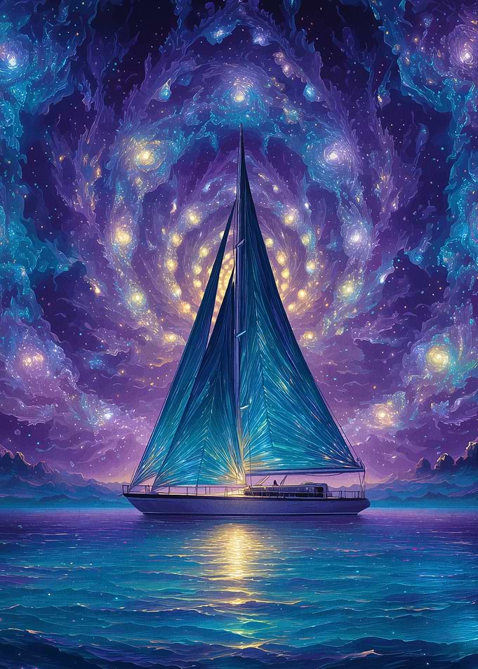 Sailboat under a starry sky