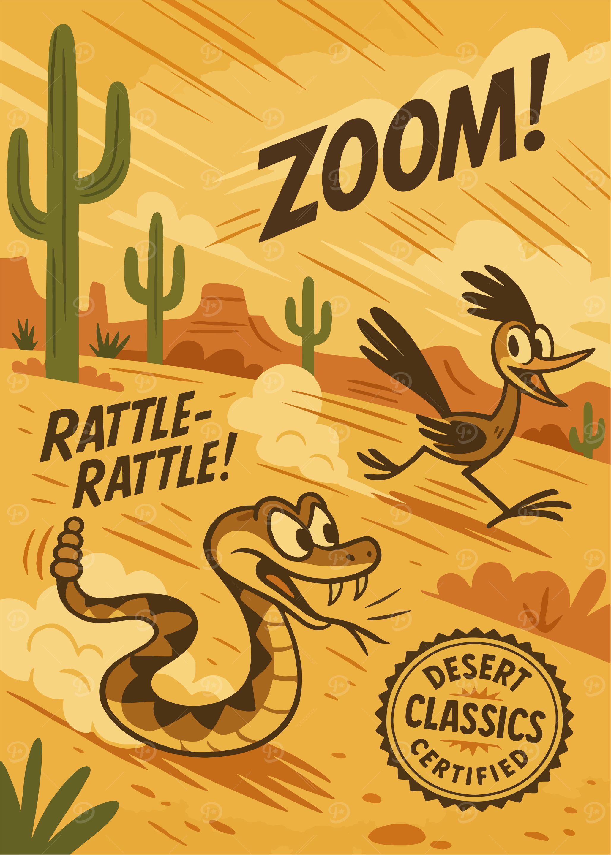 Roadrunner and Rattlesnake Desert Cartoon